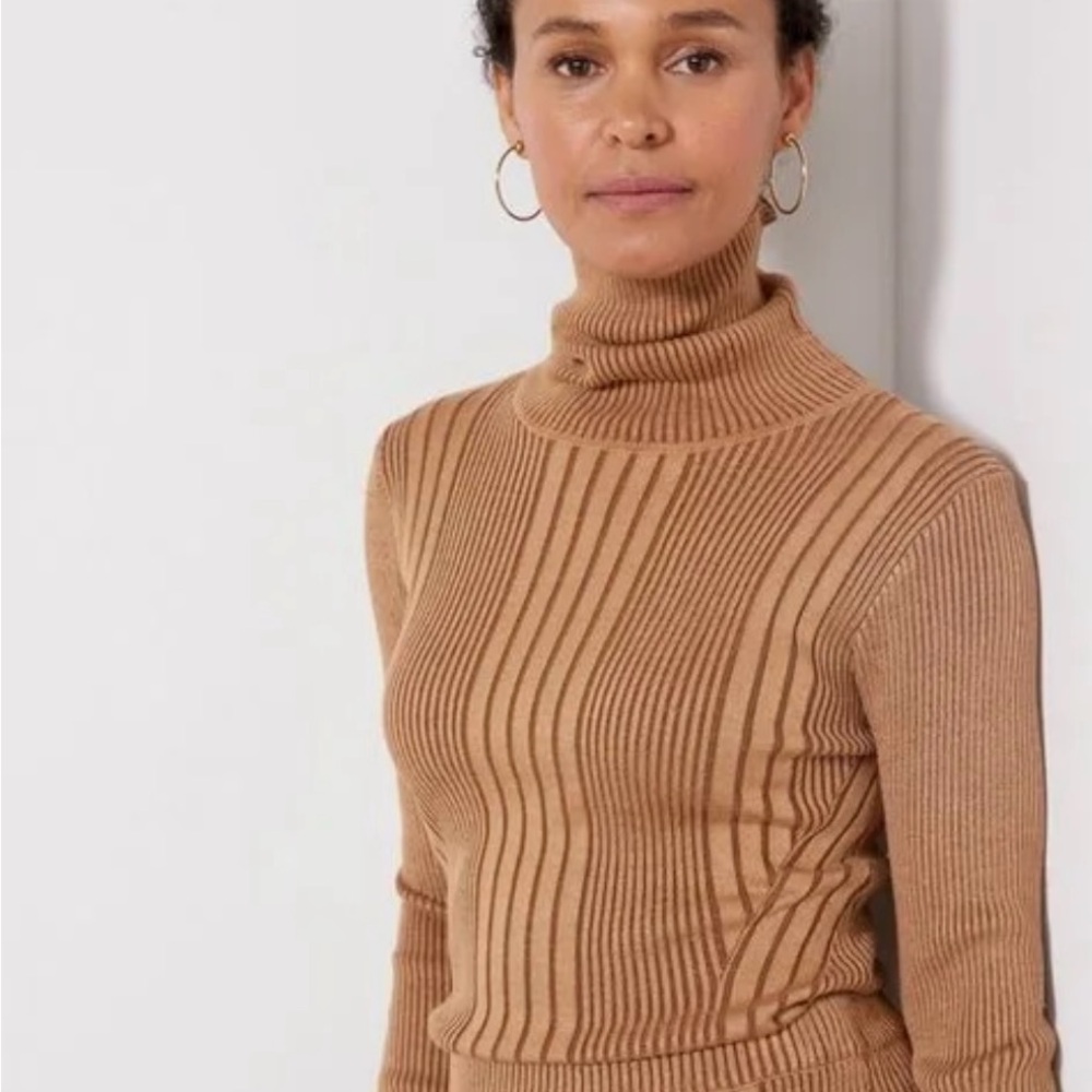 French Connection Tan Ribbed Turtleneck Sweater